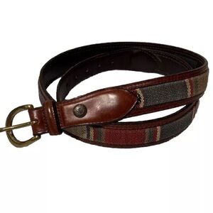 Sebago Mens Leather & Cloth belt Size 40 solid brass Buckle Casual sporty Golf